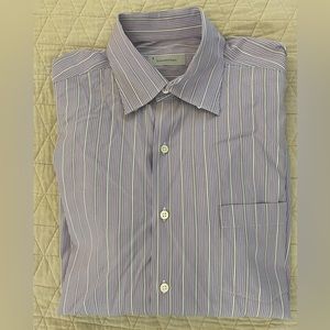 Ermenegildo Zegna Vintage Button Under Collar Stripe Shirt in Lavender Size L